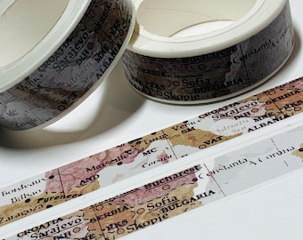 ANTIQUE TOPICAL MAP Washi Tape ~ 1 Roll ~ 15mm x 10m (33 Feet)