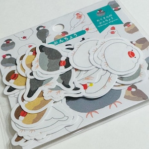 May include: A package of bird-shaped stickers in various colors, including white, gray, and yellow. The stickers feature cartoon illustrations of birds with red beaks and accents. Japanese text is visible on the packaging.