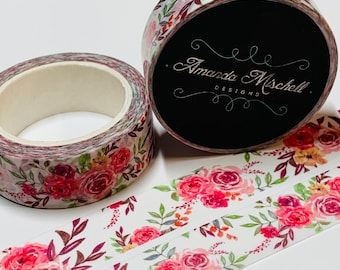 Cinta Washi personalizada ROSAS ROSADAS Y ROJAS ~ 1 rollo ~ 15 mm x 10 m (33 pies)