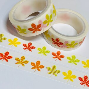 PATTERNED FALL LEAVES On White Transparent Washi Tape ~ 1 Roll ~ 15mm x 5m (16 Feet)