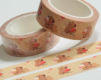 CAPYBARA MUNCHING On WATERMELON Washi Tape ~ 1 Roll ~ 15mm x 10m (33 Feet)