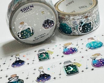 STARRY SKY BOTTLES Of Poison Silver Foil Saien Pet Washi Tape ~ 1 Roll ~ 20mm x 3m (10 Feet)