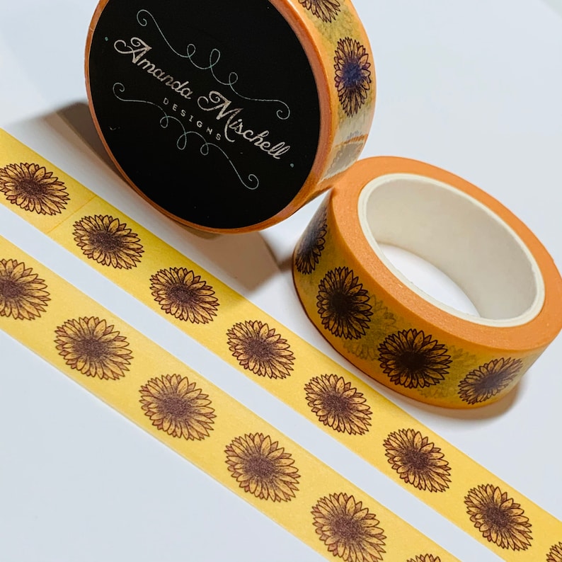 BLOOMED SUNFLOWER HEADS Custom Washi Tape ~ 1 Roll ~ 15mm x 10m 33 Feet