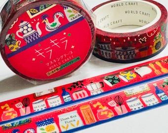 COUNTRY FARMHOUSE KITCHEN Gold Accent Flowers World Craft Washi Tape ~ 1 Roll ~ 15mm x 5m (16 Feet)