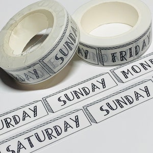 ¡NUEVO TAMAÑO! Cinta adhesiva decorativa para Bullet Journal con los días de la semana - 1 rollo - 15 mm x 10 m (33 pies)