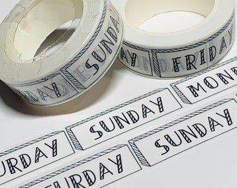 NEW SIZE!  BULLET Journal Days Of The Week Washi Tape - 1 Roll - 15mm x 10m (33 Feet)