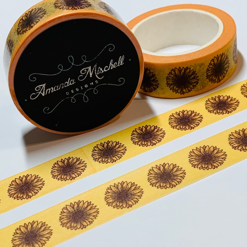 BLOOMED SUNFLOWER HEADS Custom Washi Tape ~ 1 Roll ~ 15mm x 10m 33 Feet