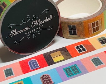 ROW HOUSE RAINBOW Window Panes Amanda Mischell Washi Tape - 1 Roll - 15mm x 10m (33 Feet)