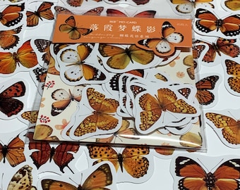 MONARCH FLUTTER Of BUTTERFLIES Peelable Stickers  ~ 45 Pieces ~ Each Sticker is Approximately 40mm