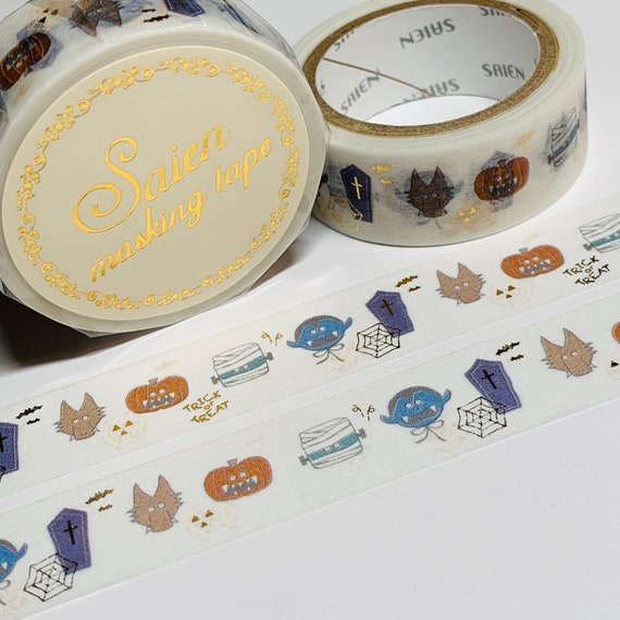MONSTERS TRICK-or-TREATING Halloween Gold Foil Saien Washi Tape ~ 1 Roll ~ 15mm x 7m (23 Feet)