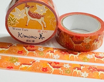 LITTLE FAWNS KIMONO In Gold Foil Saien Masking Washi Tape ~ 1 Roll ~ 15mm x 7m (23 Feet)