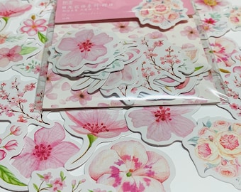 PINK BOUQUET Of FLOWERS Peelable Stickers  ~ 45 Pieces ~ Each Sticker is Approximately 40mm