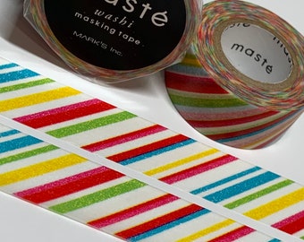 RAINBOW CANDY DIAGONAL Stripes Retired Maste Washi Tape ~ 1 Roll ~ 15mm x 7m (23 Feet)
