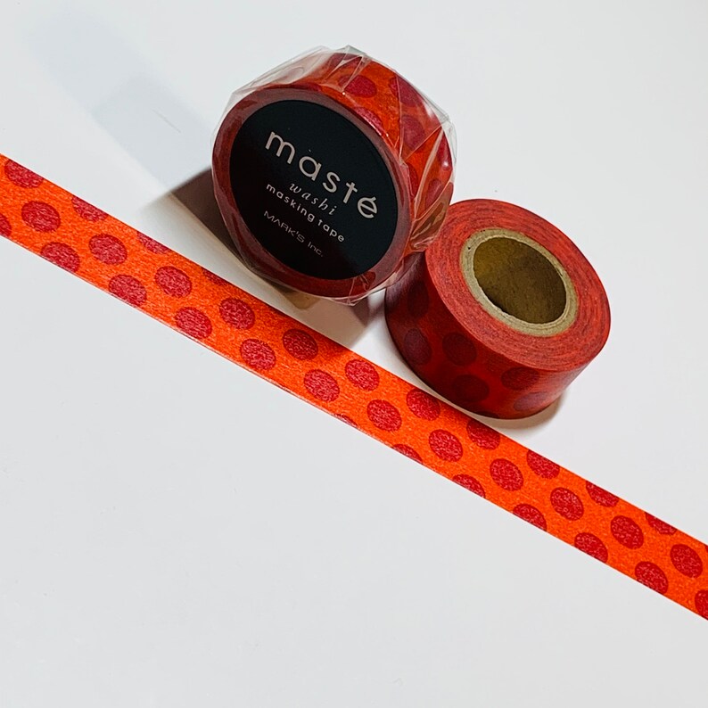23 Feet BORDEAUX RED /& ORANGE Polka Dot Retired Maste Washi Tape ~ 1 Roll ~ 15mm x 7m