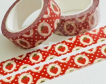 VINTAGE RED STRAWBERRIES On Doilies Washi Tape ~ 1 Roll ~ 15mm x 10m (33 Feet)