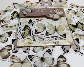 WHITE FLUTTER Of BUTTERFLIES Peelable Stickers  ~ 45 Pieces ~ Each Sticker is Approximately 40mm