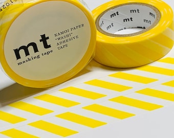LEMON YELLOW DIAGONAL Stripes Mt Washi Tape ~ 1 Roll ~ 15mm x 10m (33 Feet)