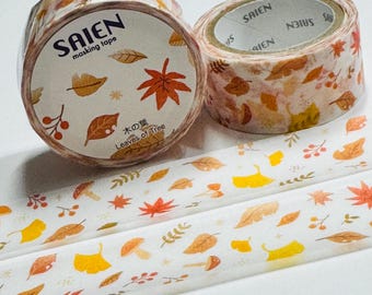 FALLING AUTUMN LEAVES Saien Masking Washi Tape ~ 1 Roll ~ 20mm x 7m (23 Feet)