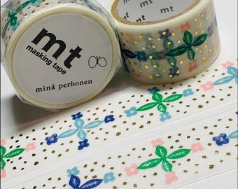 BLOOMING DAY GOLD Foil Mina Perhonen Mt Washi Tape ~ 1 Roll ~ 24mm x 3m (10 Feet)