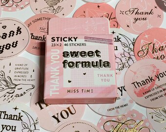 SWEET FORMULA QUOTES Thank You Peelable Stickers  ~ 46 Pieces ~ Each Sticker is Approximately 35mm