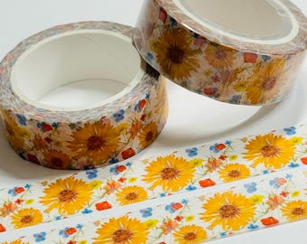 ARRAY Of GLORIOUS SUNFLOWERS Washi Tape ~ 1 Roll ~ 15mm x 10m (33 Feet)