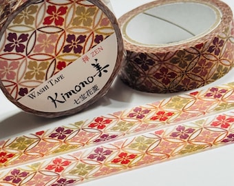 GORGEOUS FALL FLORAL Kimono In Gold Foil Saien Masking Washi Tape ~ 1 Roll ~ 15mm x 7m (23 Feet)