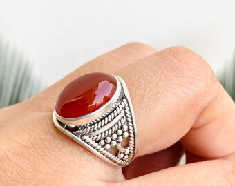 Carnelian Ring, orange carnelian, sterling silver 925 women rings, engagement gifts, rings, gemstone rings  Handmade jewelry