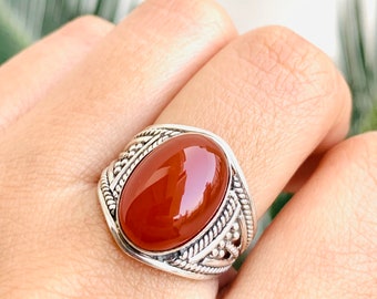 Carnelian Ring, orange carnelian, sterling silver 925 women rings, engagement gifts, rings, gemstone rings  Handmade jewelry