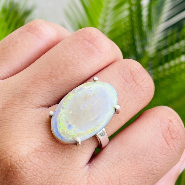 Sterling Opal statement Ring, Multi Color Sterling Opal jewelry ,opalite ,monarch opals , sterling opal, silkijewels ,Handmade jewelry