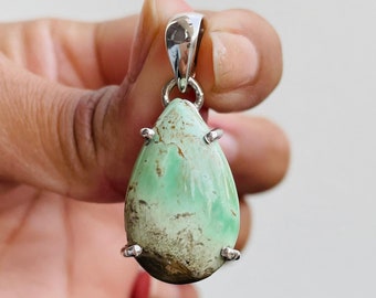 Natural Green Variscite Pendant for women|Newlander Green Variscite necklace|Utah Variscite|Handmade silver pendant| Gift for women
