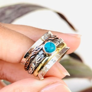 925 Sterling Silver Spinner Ring Turquoise Ring Anxiety Ring Meditation Ring Spinner Ring Silver Spinner Ring Silver Ring All Ring Size