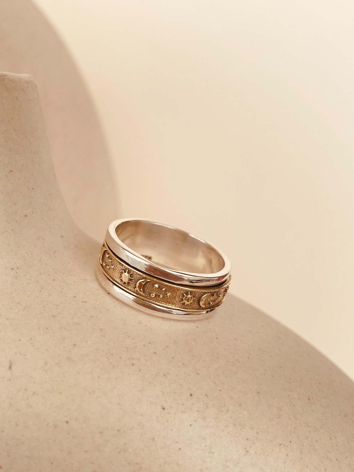Gold Boho Spinner Ring for Women, Sterling Silver 925 Fidget Ring ...