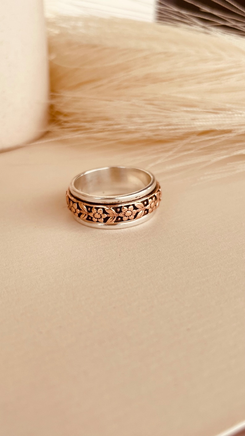 Rose Gold Wide Spinner Ring for Women,two-tone Sterling Silver 925 ...