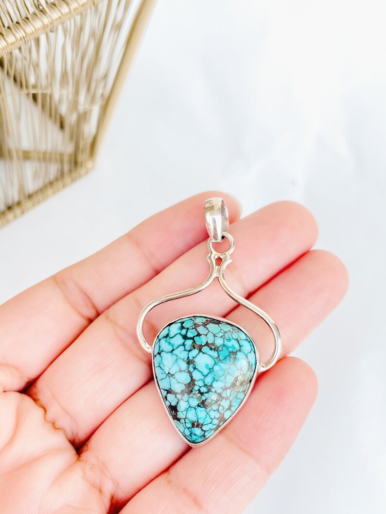 Sterling Silver 925 boho pendant Turquoise Pendant for Women Natural Turquoise Jewelry statement pendant Gypsy pendant