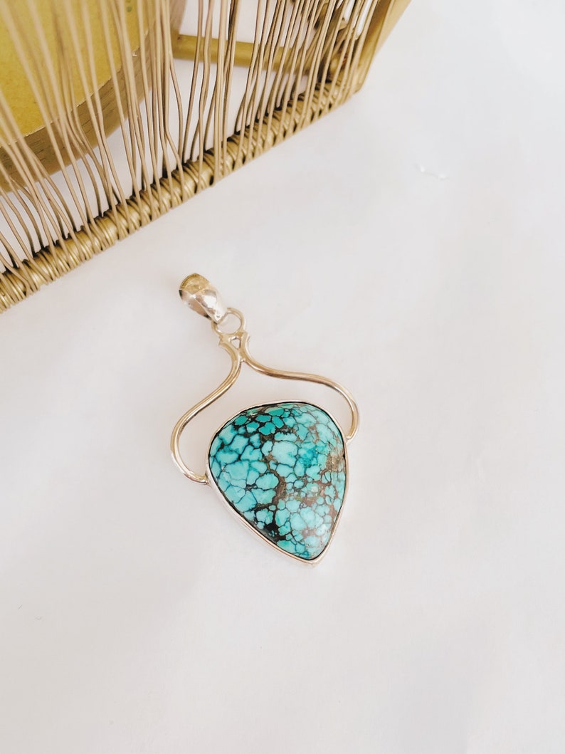 Sterling Silver 925 boho pendant Turquoise Pendant for Women Natural Turquoise Jewelry statement pendant Gypsy pendant