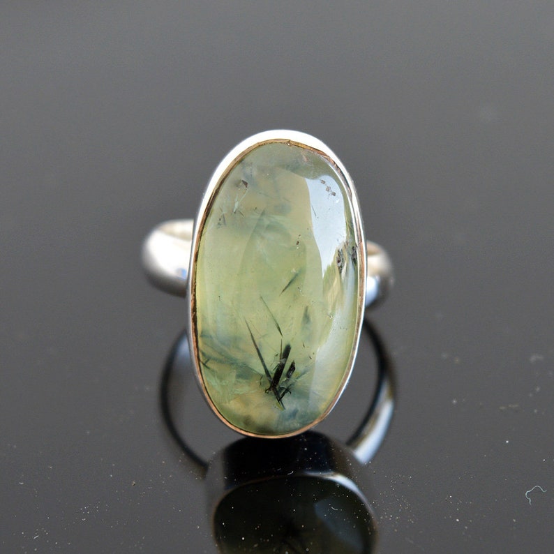 7.8 Gm Natural Prehnite Gemstone Ring Size 6.75 Prehnite Gemstone Sterling Silver Handmade Men/'s Ring SJ658