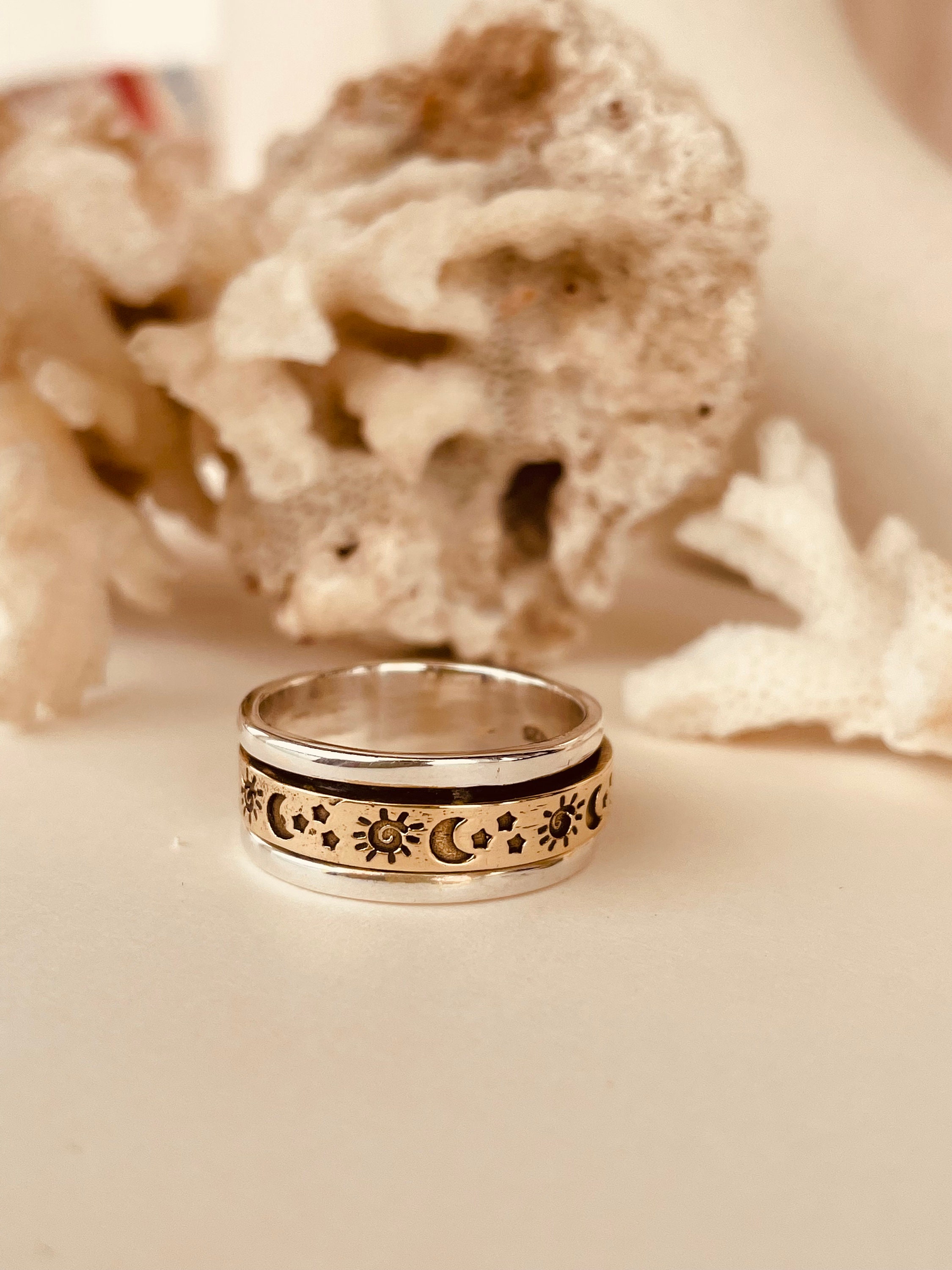 Gold Boho Spinner Ring for Women, Sterling Silver 925 Fidget Ring ...