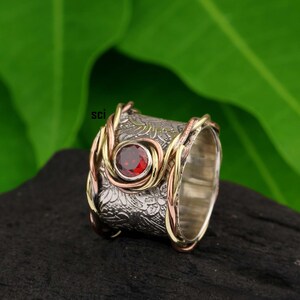 Solid 925 Sterling Silver Spinner Ring Red Garnet Ring Anxiety Ring Meditation Ring Spinner Ring Silver Spinner Ring Silver Ring