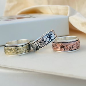 Waves  spinner Ring for women, Rings for woman, Gold Spinner Ring, Sterling Silver 925 fidgeting ring, Gift for her, All size ring