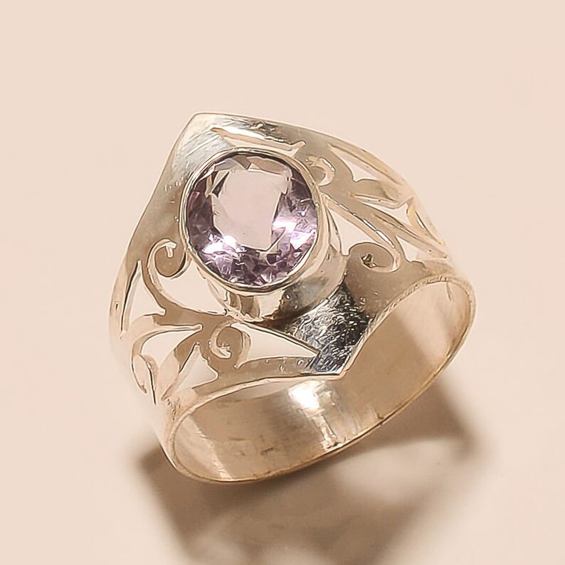 3.4 Gm Faceted Natural Amethyst Ring Gemstone Sterling Silver Ring Size 8 Amethyst Vintage Jewelry Ring S02268