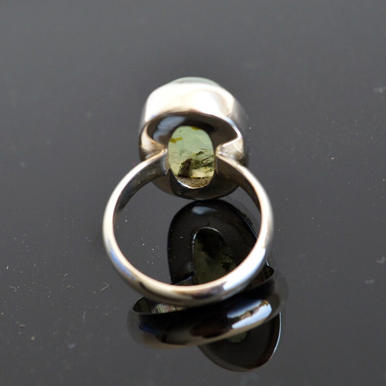 7.8 Gm Natural Prehnite Gemstone Ring Size 6.75 Prehnite Gemstone Sterling Silver Handmade Men/'s Ring SJ658
