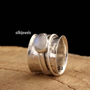 Solid 925 Sterling Silver Spinner Ring Rainbow Moonstone Ring Anxiety Ring Meditation Ring Spinner Ring Silver Spinner Ring All Ring Size