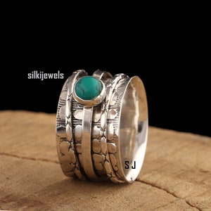 Solid 925 Sterling Silver Spinner Ring Turquoise Ring Anxiety Ring Meditation Ring Spinner Silver Spinner Ring Silver Ring, All Ring Size