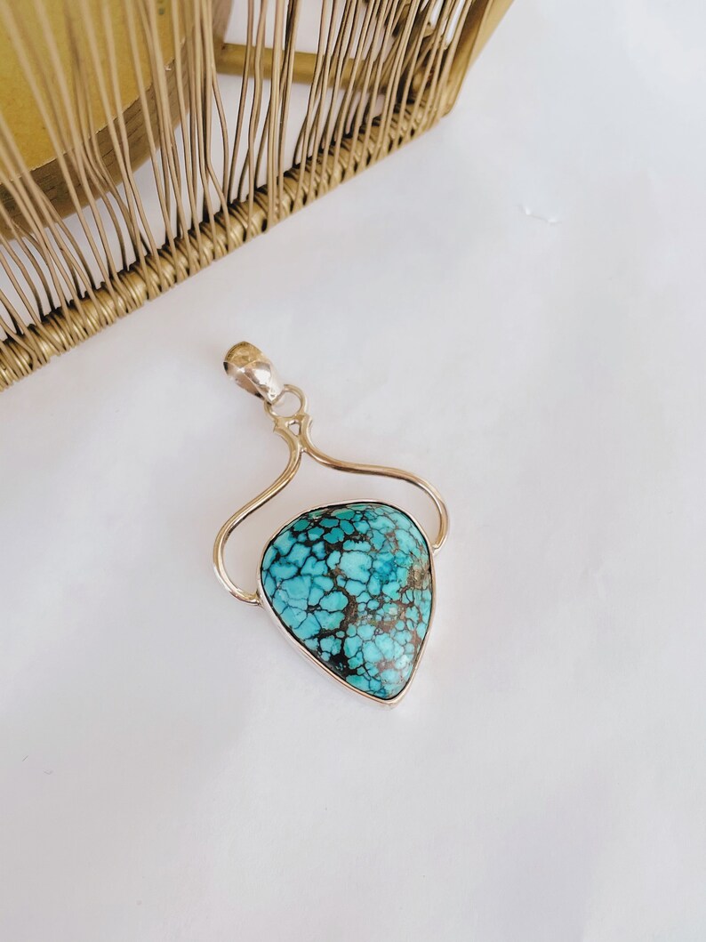 Sterling Silver 925 boho pendant Turquoise Pendant for Women Natural Turquoise Jewelry statement pendant Gypsy pendant