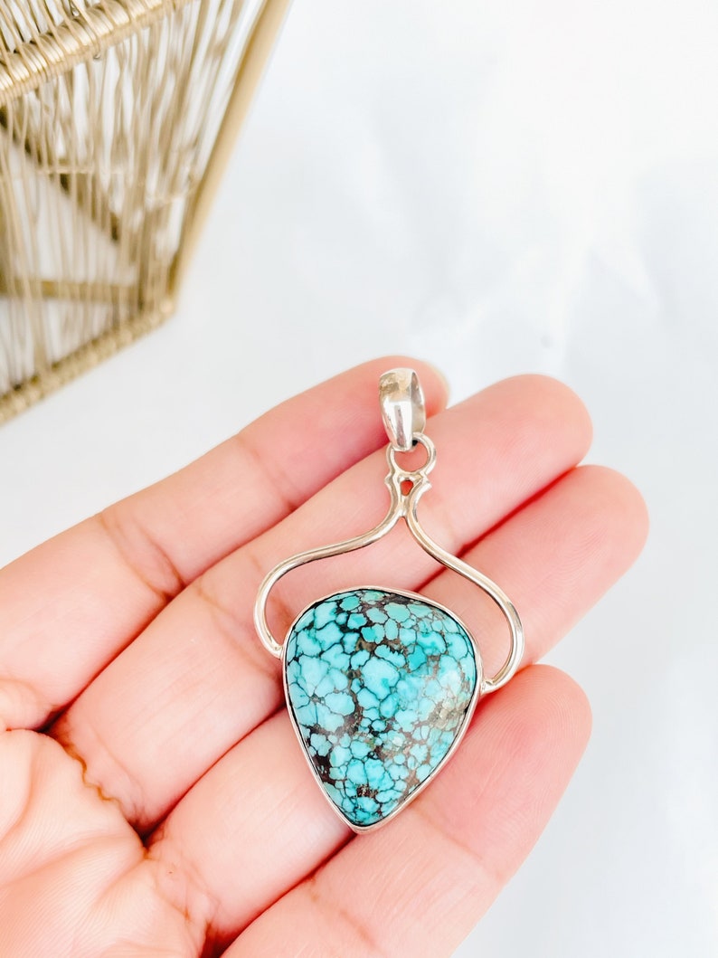 Sterling Silver 925 boho pendant Turquoise Pendant for Women Natural Turquoise Jewelry statement pendant Gypsy pendant