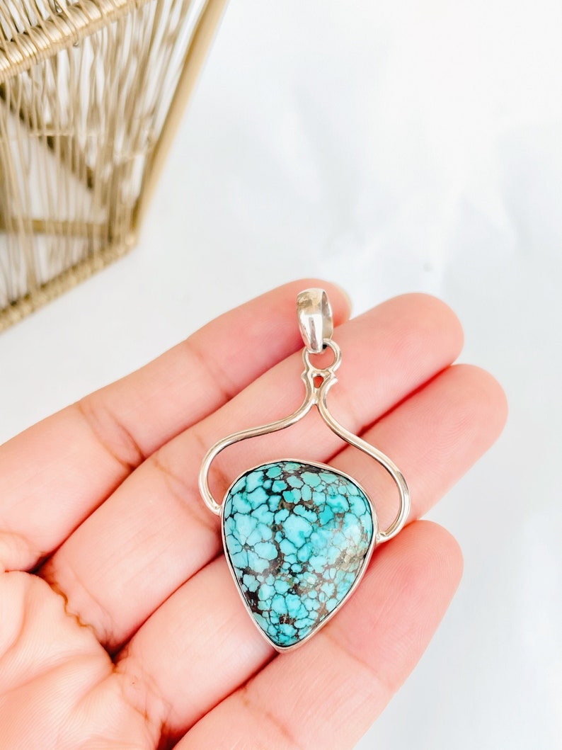 Sterling Silver 925 boho pendant Turquoise Pendant for Women Natural Turquoise Jewelry statement pendant Gypsy pendant