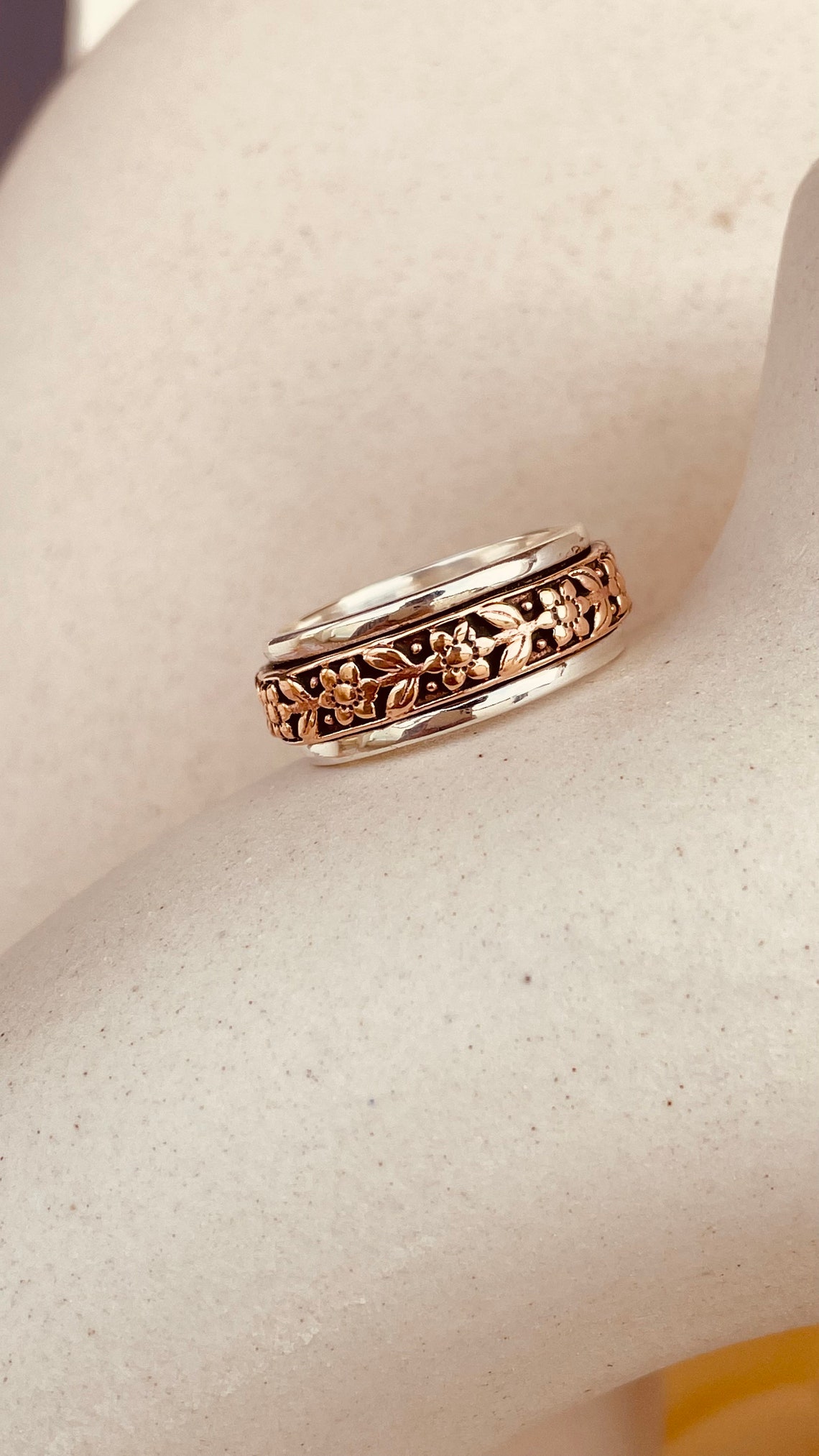 Rose Gold Wide Spinner Ring for Women,two-tone Sterling Silver 925 ...