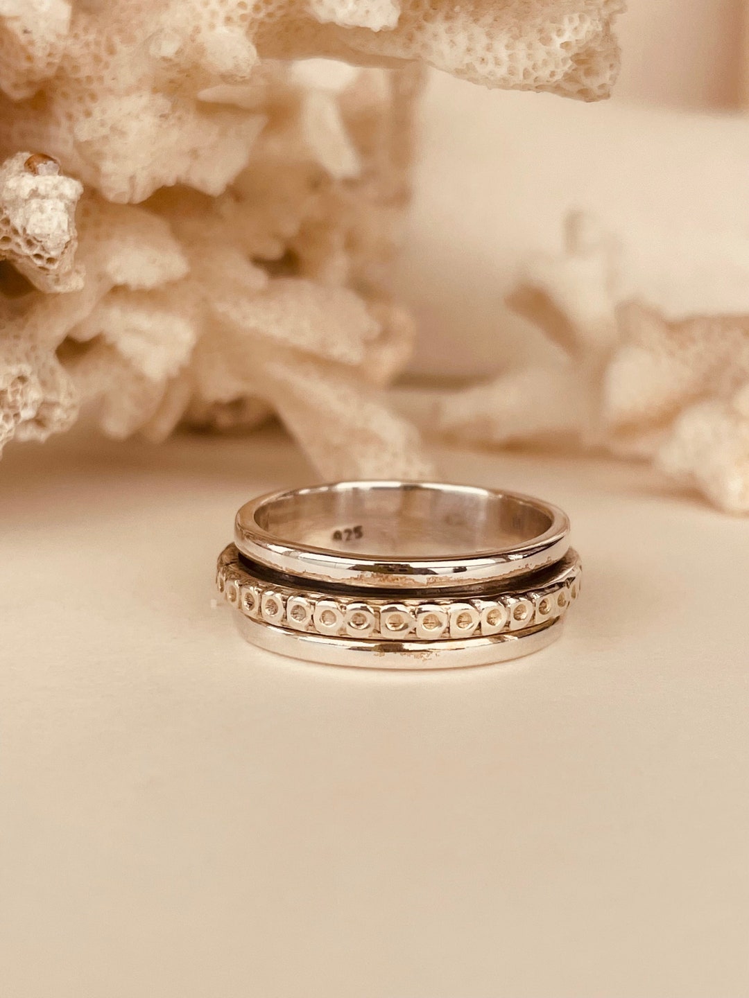 Gold Boho Anxiety Spinner Ring for Women, Sterling Silver 925 Fidget ...