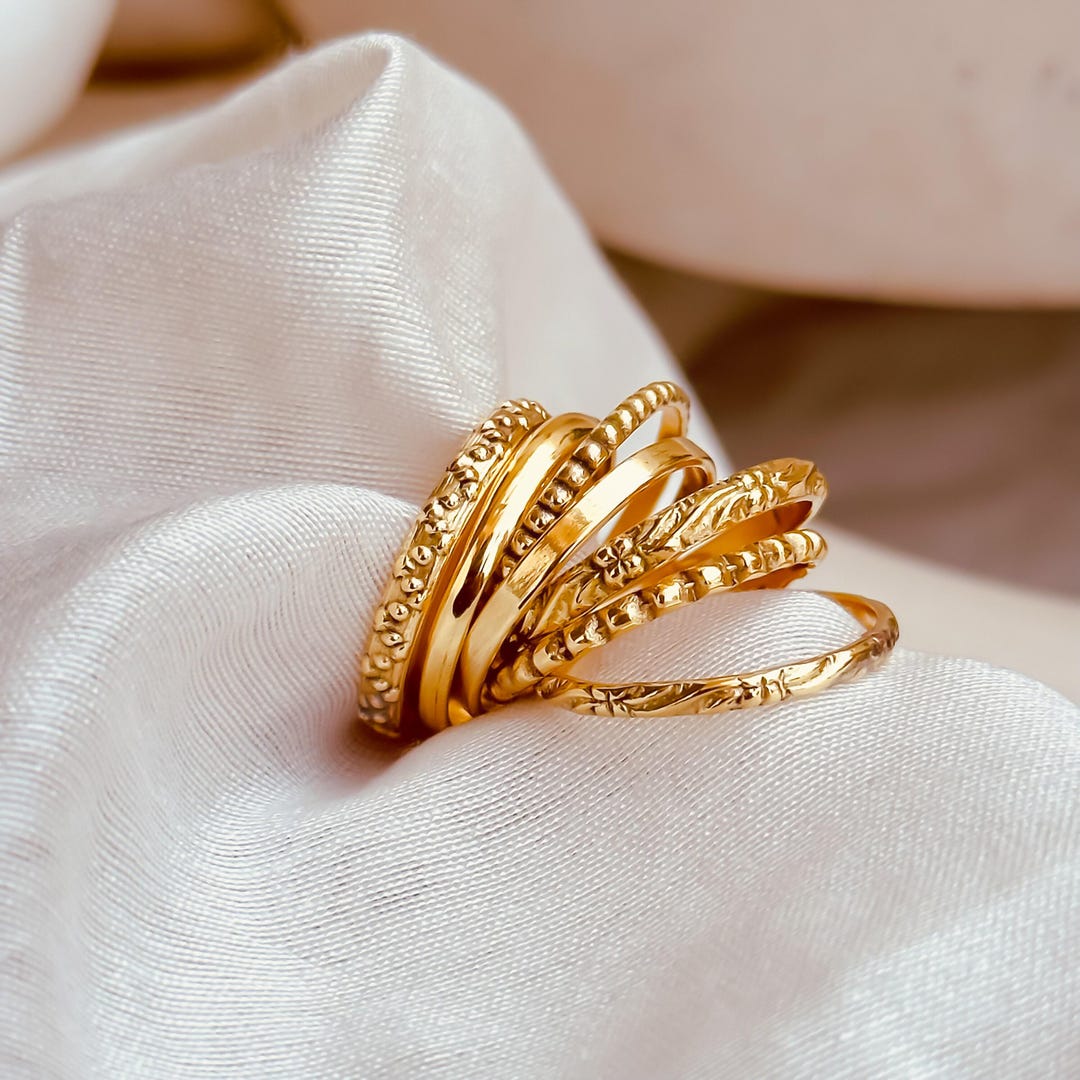 Set of 7 Gold Filled Stackable Rings SET, Gold Anti-tarnish Rings Set ...