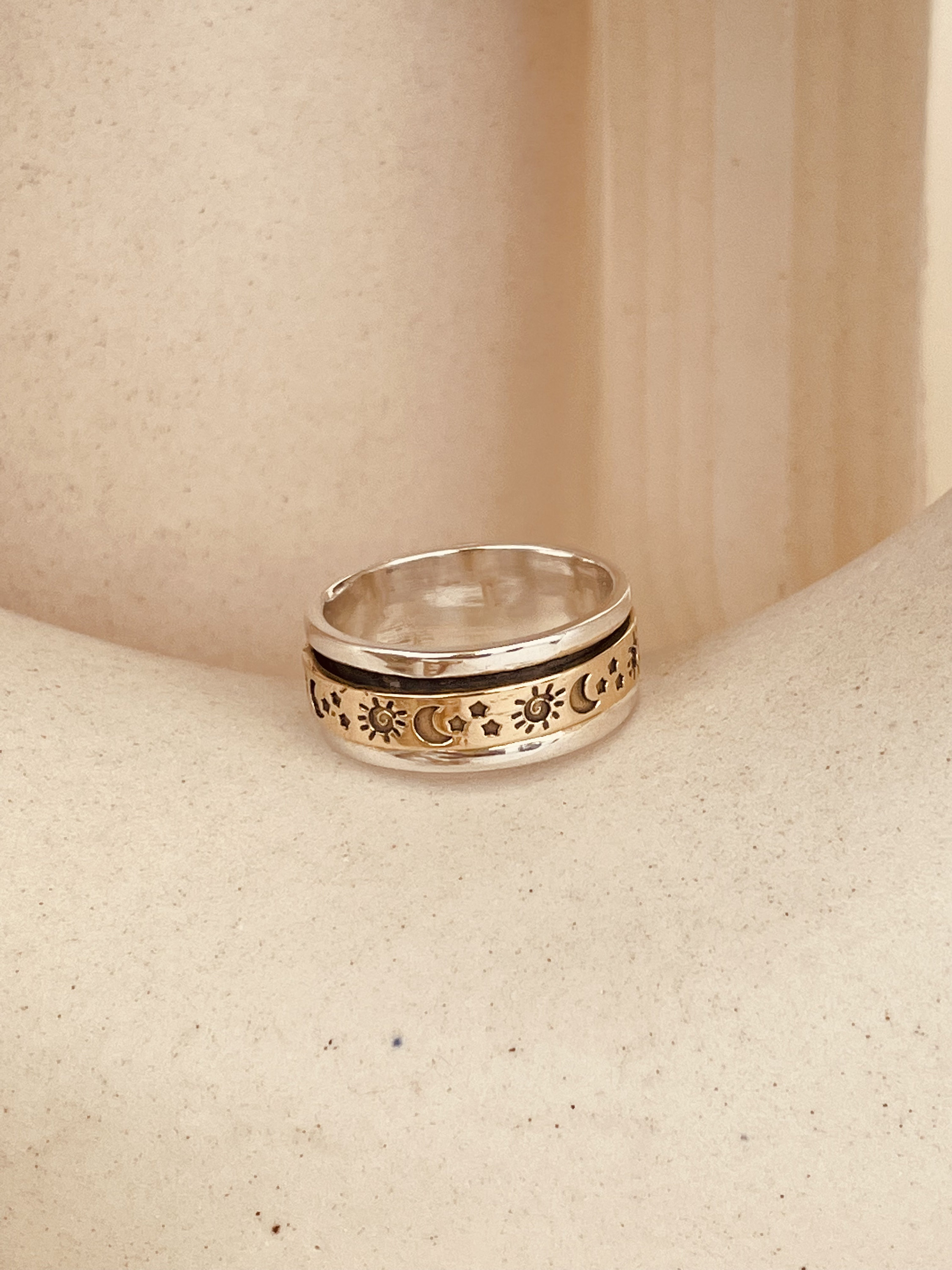 Gold Boho Spinner Ring for Women, Sterling Silver 925 Fidget Ring ...